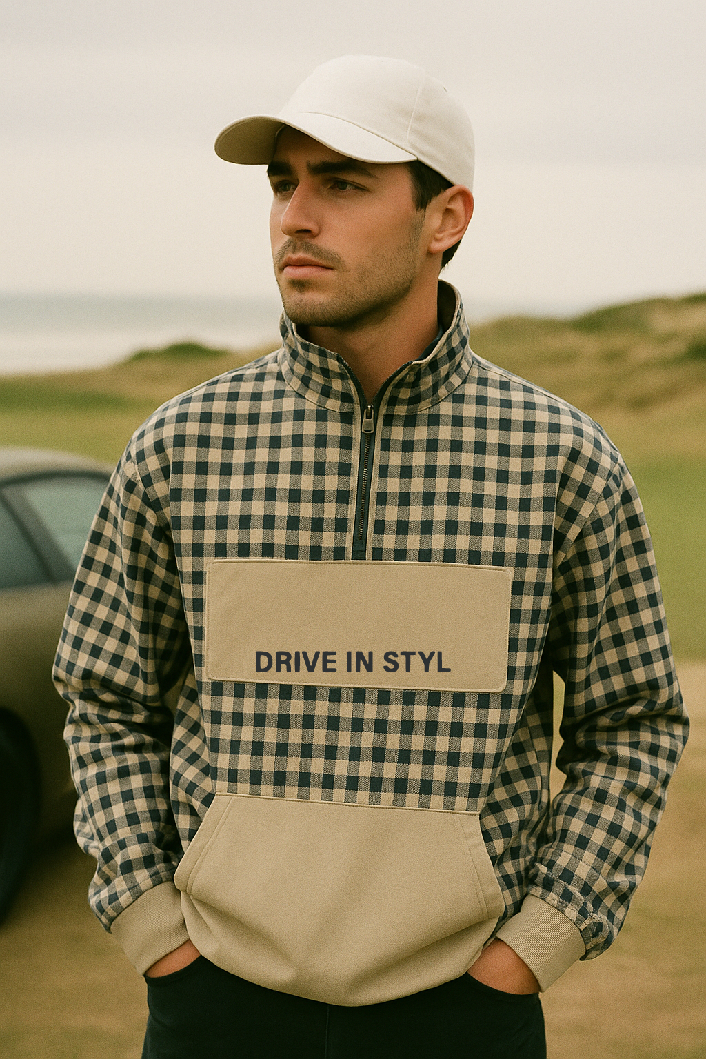 Gingham quarter-zip